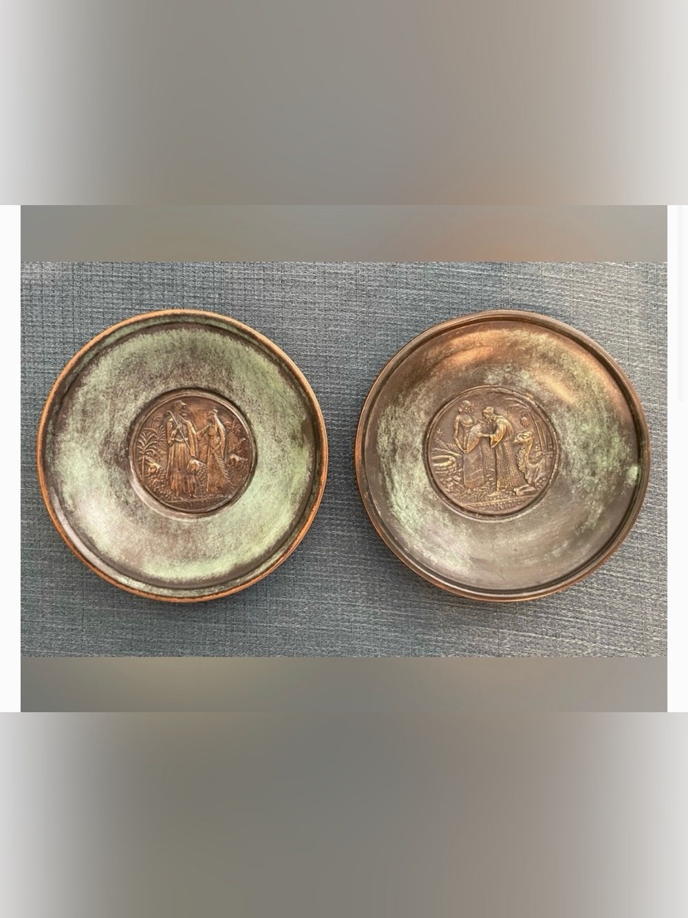 Vtg ABARON Israeli Copper Wall Plates Set Biblical Scenes Abraham Sarah Rebecca